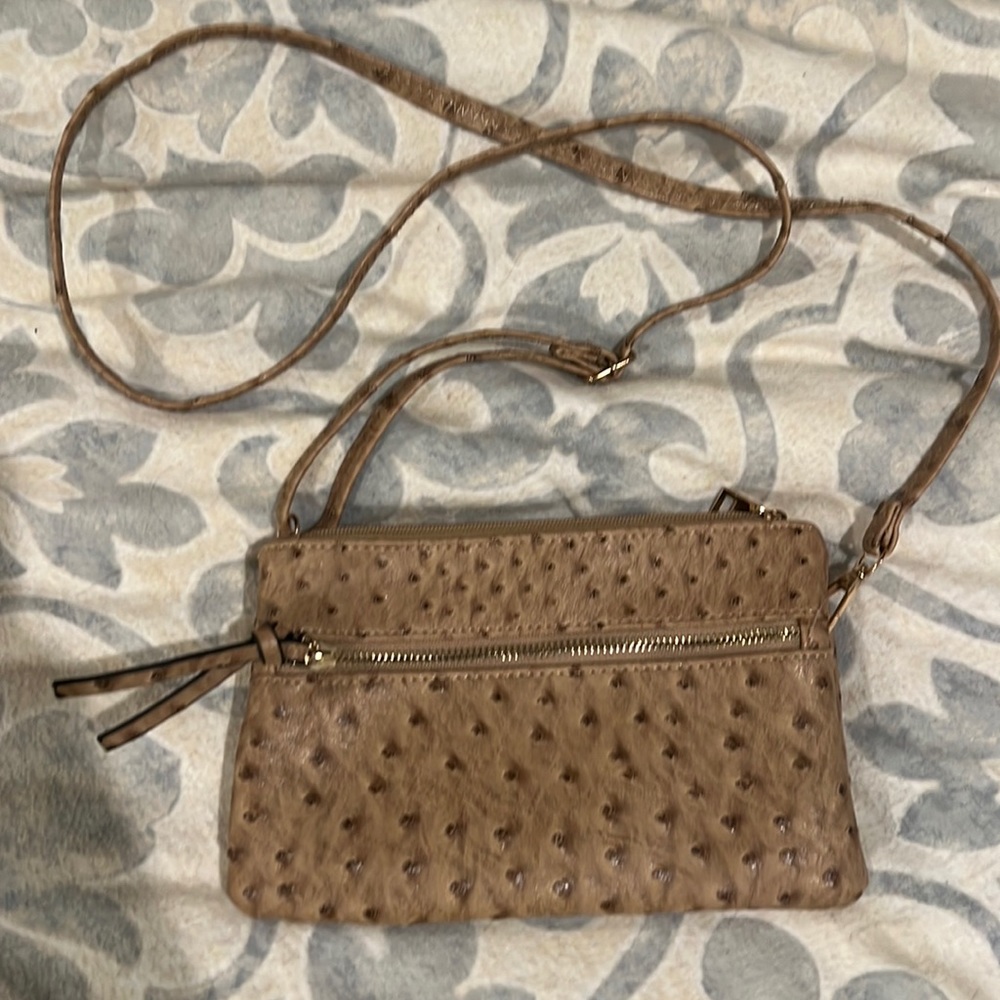 Tan crossbody ostrich